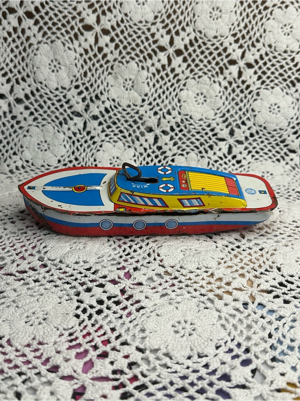 Mid Century Modern Vintage Tin Toy Speedboat